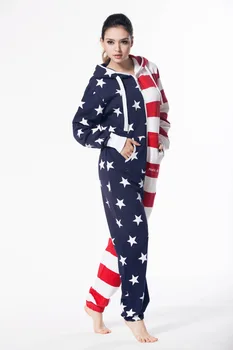 Nordic Mod Steagul American Unisex Costum Doamnelor O Bucată Salopeta Din Fleece Hoody Costum