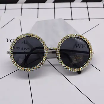 Nou Elegant Rotund ochelari de Soare pentru Femei Brand Designer de Moda ochelari de Soare retro Feminin Metal Cristal colorat Ochelari de Soare Pentru Femei