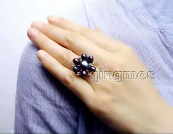 Noua Moda Bijuterii Femei Cadou 20mm Orez Negru Perla Naturala de Flori #9 Inel-rin24