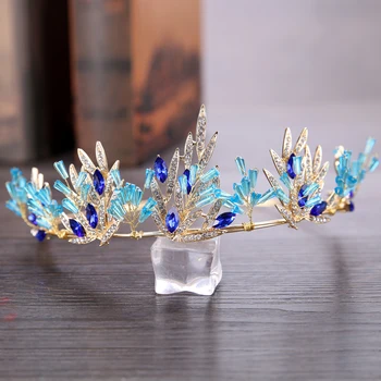 Noua Moda De Aur Nunta Accesorii De Par Cristal Albastru, Diademe, Coroane De Mireasa Bentițe Stras Femei Bijuterii De Păr Ornamente