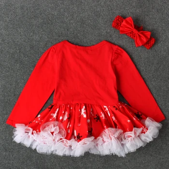 Noua Moda Fata de Crăciun Dress Red Mâneci lungi Pom de Crăciun de Imprimare Bumbac Nou-născuți Haine de Mireasa Printesa Rochie de Petrecere