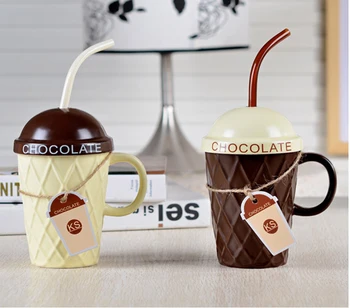 Noua personalitate creatoare ciocolata cana ceramica, cu paie cupe de înghețată ceașcă, cafea cu lapte mic dejun relief cupa