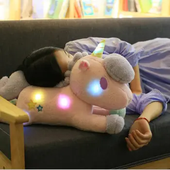 Noul 55cm mare super-drăguț lumina colorat jucărie de pluș Unicorn lumina perna Mobilier Acasă decorare birou de dormit perna