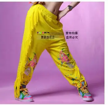 Noul brand de moda Fată Hiphop Pantaloni de dans purta pantaloni de trening mozaic ds feminin de performanță costume ciucure vrac pantaloni harem