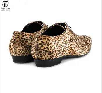 Noul design FR.LANCELOT real pantof din piele de leopard de imprimare de vacă piele barbati pantofi casual dantela-up apartamente brand de moda a subliniat toe pantofi
