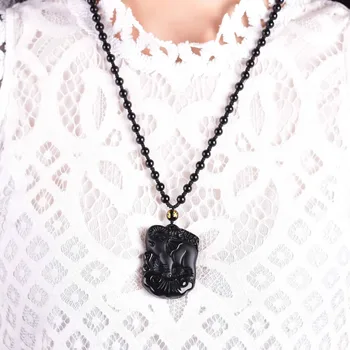 Noul Naturale Obsidian Negru Sculptat Drăguț Elefant Norocos Pandantive Gratuit Colier de Cristal Fin Moda femeie bărbat Amuleta Bijuterii HYS39