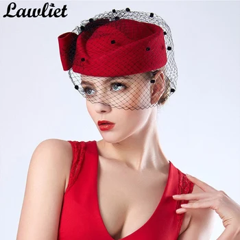 NOUĂ Femei Fascinator Pălării Roșii Bowknot Voal de Lână pălăriuțele Bereta Pălării pentru Femei Formale Rochie de Cocktail Cursa Nunta Pălărie Fedora