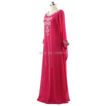 O linie Margele Șifon maneca Lunga 2018 vestido de festa mai Recente Rafinat Arabic Reale Poze rochii de Seara pentru Femeile Musulmane
