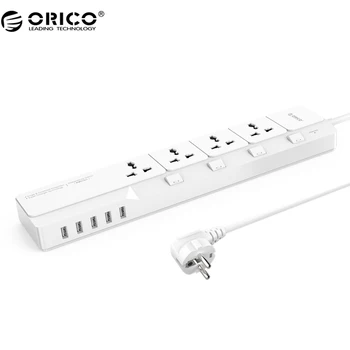 ORICO OSJ Universal Protector de Supratensiune Cu 5 Incarcator USB 4 AC Universal Plug Multi-Priza de Putere de a Călători în Benzi-Alb