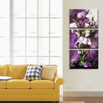 Panza Pictura Fierbinte Vinde 3 Panouri de Perete Moderne Pictura Flori Frumoase Violet Imagini de Perete Pentru Camera de zi Mare HD fara rama