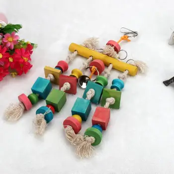 Papagal Pasăre de Companie Jucărie Macaw Agățat Mesteca Jucărie Clopote Blocuri de Lemn Leagăn Colorate 2AU7