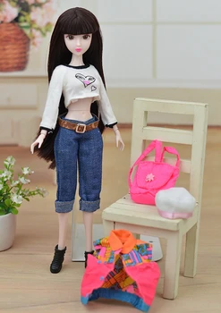 Papusa Set de Accesorii Stil Casual Haine de Moda Pentru Barbie Doll House Blugi, tricou, Vesta, Pantofi, Pălărie Pungi Pentru BJD Papusa