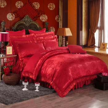 Pat gros fusta set de Lux Satin Jacquard lenjerii de Pat King Queen-Size Carpetă acopere stabilit răspândirea Pat Lenjerii de pat, fețe de Pernă