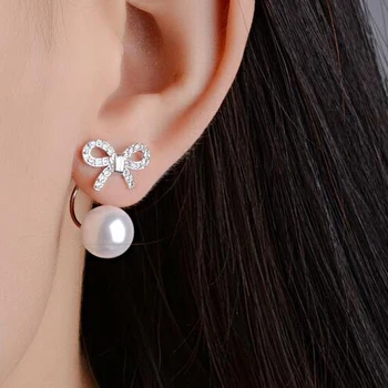 PATICO Noua Moda coreeană Bijuterii Argint Fluture Arc Nod Perla Cercei Stud Pentru Femei en-Gros Preț Ureche Stud