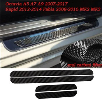 Pentru skoda Octavia A5 A7 A9 Rapidă Fabia Accesorii Pragului de Ușă Scuff Placa de Gărzi de Fibră de Carbon, Praguri Usi Protector Autocolante