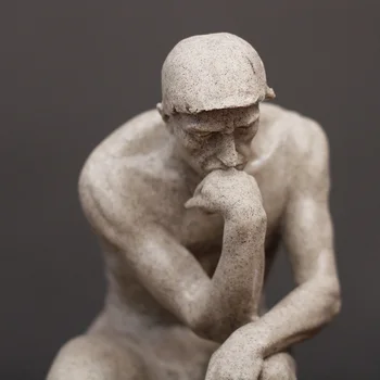 Personalitate așezat pe o piatră să se gândească la viața de Acasă sculptura arta Abstractă Gânditor rășină statuie