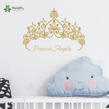 Personaliza Personalizate cu Numele Princess Crown Fete Nume de Autocolante de vinil arta de perete decalcomanii de Copii murală KW-26