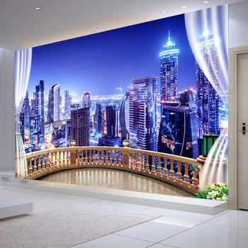 Personalizate 3D Tapet Fotografie Fereastra City Vedere de Noapte Mari picturi Murale de Perete Pictura gazete de Perete Home Decor Camera de zi Dormitor Modern