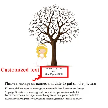 Personalizate Prima Comuniune Cadou Pentru o Fată Blondă de Amprente Copac Guestbook Creator de Comuniune Suvenir cu Unghi Mic