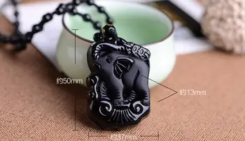 Piatra naturala Obsidian Pandantiv Colier Șirag de mărgele Negru-Un Elefant Sculptat Jadee Bine Sculptură Lustruire Norocos pentru Barbati Femei