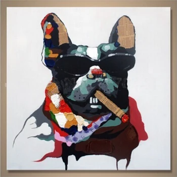 Pictate manual Animale, Desene animate, Arta Picturii Moderne Pălărie Câine de Companie pentru Nefumători Ochelari de soare Câine Abstracte Pictura in Ulei pentru Decor Acasă