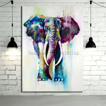 Pictate Manual Animalele De Culoare, Pictură În Ulei Atârnă Tablouri Moderne Elefant Imagine Pentru Decor Acasă Jet De Apă Panza Pictura Cerb