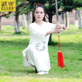 Pictate Manual Lenjerie de Tai Chi Uniformă Taijiquan feminin de îmbrăcăminte de vară cu mânecă scurtă Wushu Kung Fu sacou+pantaloni