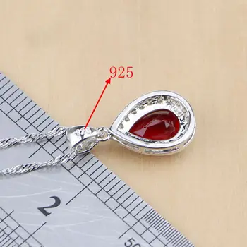 Picătură de apă 925 de Bijuterii de Argint Roșu Cubic Zirconia Albe CZ Seturi de Bijuterii Femei Cercei/Pandantiv/Colier/Inele/Bratara