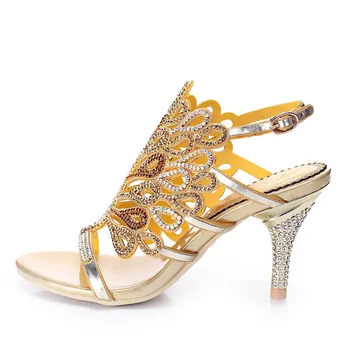 Piele de oaie cu Toc Înalt Pantofi de Vara 2017 Diamant Sandale din Piele pentru Femei Pompe Stras Catarama Design Păun Culoare 2 stil