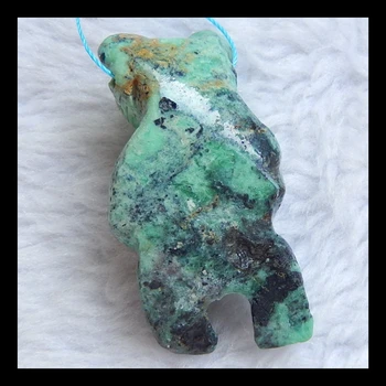 Pietre semiprețioase Sculptate animale vii urs Verde Turcoaz colier pandantiv,48x25x18mm,de 16,4 g, handcarving turcoaz pandantiv
