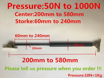 Ping 2 buc/lot Pneumatic cu Gaz Primăvară Hidraulice strut Presiune:50N la 1000N central distanta:200-580mm ,accident vascular cerebral:60-240mm