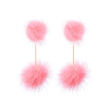 Pink & Blue Dublu Pompon Cercei Coreea Ureche Accesorii Mari În Curs De Petrecere Agățat Cercei Bijuterii Femei