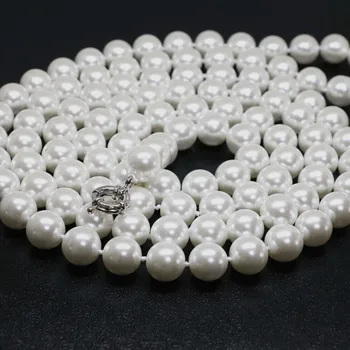 Popular autentic alb shell 8-14mm simulate-perle rotunde margele colier cu lanțuri lungi coarda bijuterii fine 36 inch pe B1442