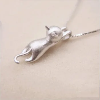Populare Argint 925 Coreea Moda Simplu Animal De Bijuterii Drăguț Kitty Clavicula Lanț Pandantiv Pisica Colier H3