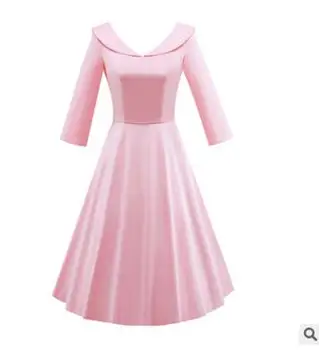 Primavara-vara 2017 Vintage anii ' 50 ' 60 Retro Temperament Hepburn solid roz albastru rosu peter pan guler femeie dulce rochie a-line