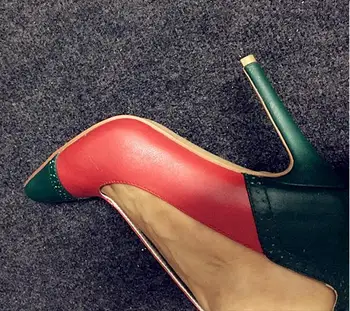 Primăvara anului 2017, Noi Femeile Sexy Rosu Verde Mozaic de 12 cm sau de 10 cm toc Catarama Subliniat Toe Petrecere Pompe Toc Stiletto Pantofi