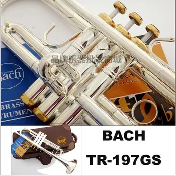 Profesionale Bach Trompeta Farfurie de Argint Corpului Țevii Placat cu Aur Cheie Sculptate Bb Trompeta Picătură Reglabil Trompete Instrument TR-197GS