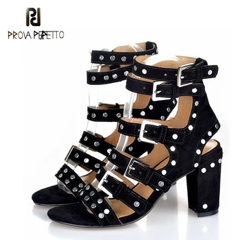 Prova Perfetto Brand Toc Indesata Culoare Solidă Sandalias Mujer Împânzit Catarama Strappy Curea Glezna Romi Sandale Pantofi Pantofi Punk