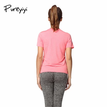 Pureyiyi iute Uscat Yoga Tricouri Femei Fitness Sport T-shirt Short Sleeve Sport Teuri Yoga Funcționare Topuri solidă Tricou
