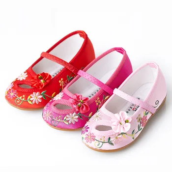 Pânză pantofi pentru copii pantofi Brodate Manual stil Chinezesc Fată pantofi Respirabil Absorbi sudoare