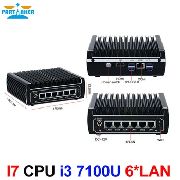 Părtaș 6*Intel 82583V fără ventilator Mini PC Linux Firewall Router DHCP Server VPN AES-NI Cu suport Intel Skylake Core i3 7100u