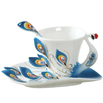 Păun Cani De Cafea Cu O Lingura De Plăci Osoase China Cesti De Ceai Set Creativ Drinkware 11 Stiluri De 13.3