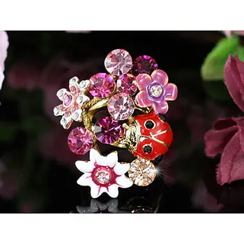 Păun Steaua Roșie Ladybug Roz Floare Inel de utilizare Austria Cristal - CSR118