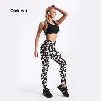 Qickitout Jambiere femei jeggings fitness moda Antrenament jambiere Negre Amuzant craniu rău pantaloni Zâmbet Digitale de Imprimare jambiere