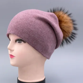 [Rancyword] Real Blană de Raton Pom Pom Pălării Pentru Femei Gros de Iarna Gravity Falls Femei Knit Cashmere Capac Chelioși Căciuli RC1229