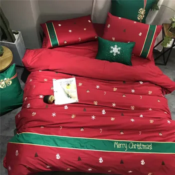Regina King de Lux Rosu Verde de Crăciun, lenjerie de Pat seturi de Cadouri bumbac Egiptean cu Broderie Carpetă acopere foaie de Pat set Perna Decorativa