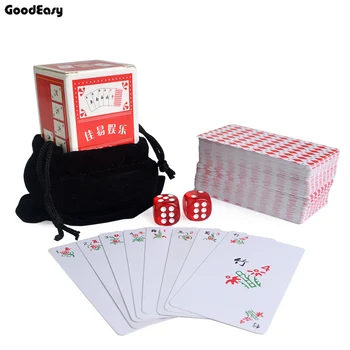 Rezistent la apa Portabil Hârtie Mahjong carti de joc set cu 2 Acrilice zaruri&Flanelă sac de Călătorie Mahjong Card Poker de Goodeasy