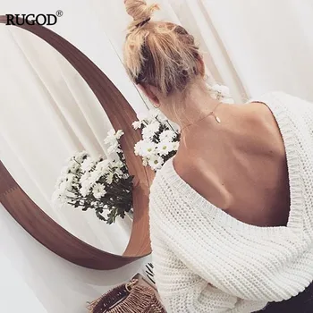 Rugod 2018 Nou Sexy fara Spate V-gât Pulover Pulover Femei Toamna Iarna Casual Pulover Tricotate Femme Tricot Pulover Pulovere