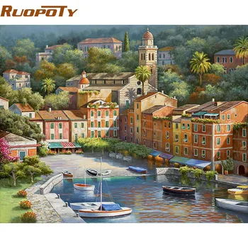 RUOPOTY Oraș Peisaj DIY Digital Pictura De Numere Truse de Desen de Colorat Pe Panza Pictate manual Ulei Pictura Decor Acasă 4050