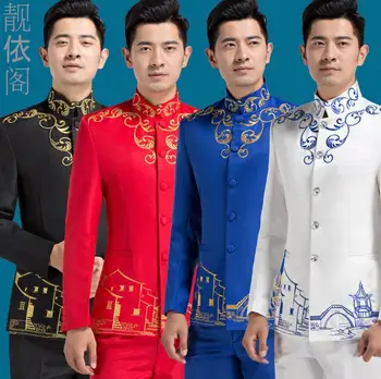 Sacou barbati rochie formale ultimul strat chineză tunica costum barbatesc costum homme masculino căsătorie costume de nunta pentru bărbați coral alb